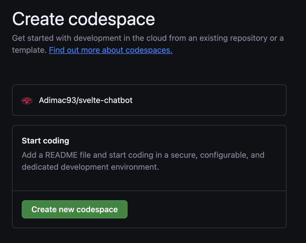 Create codespace button