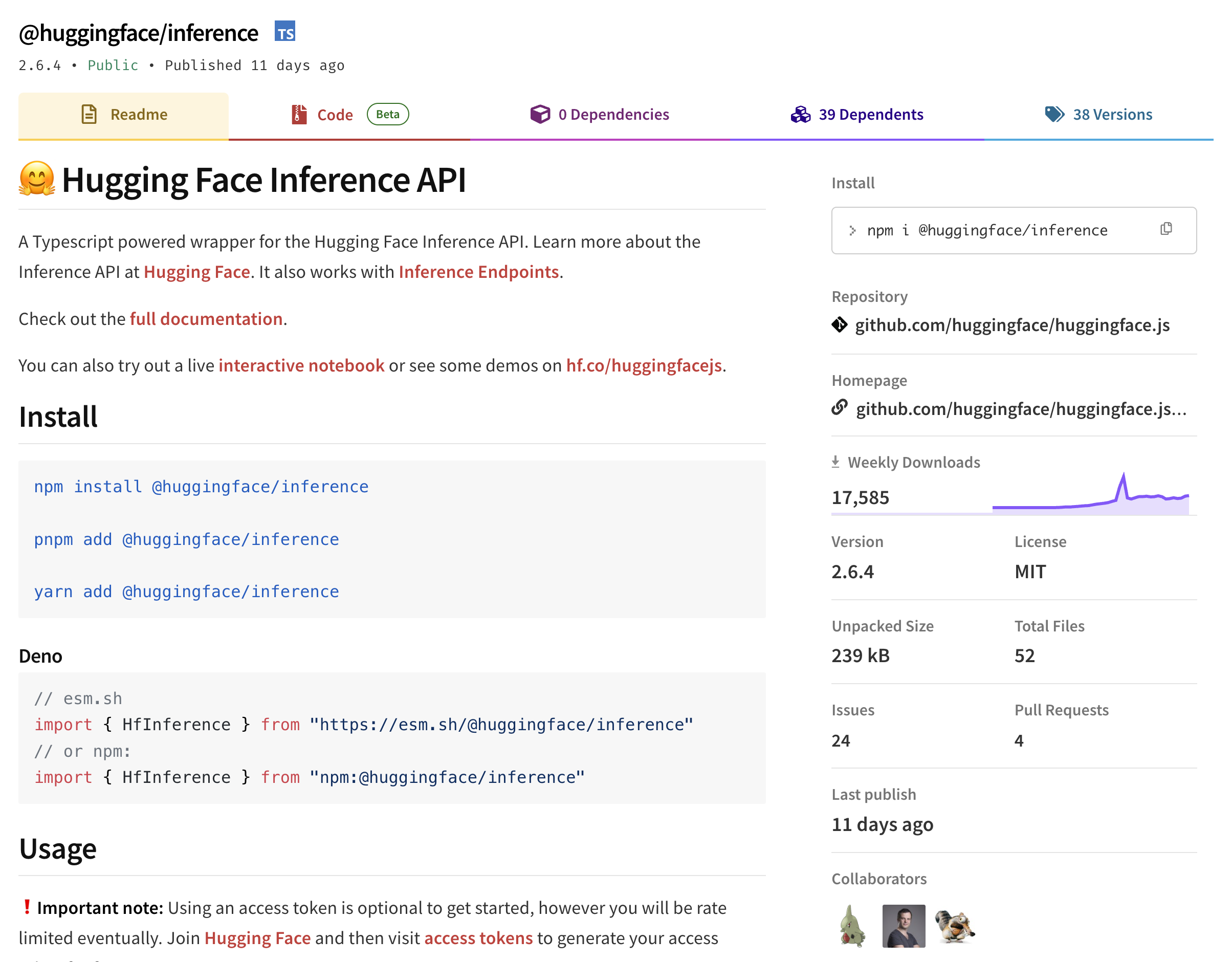 HuggingFace inference NPM